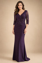 A-Line/Princess V-Neck Chiffon Floor-Length Mother of the Bride & Groom Dresses with Lace Appliques, Sequin & Ruffles (SHI22501608)