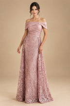 A-Line/Princess V-Neck Chiffon Maxi Mother of the Bride & Groom Dresses with Lace Appliques, Sweep Train, Ruffles, 3D Flowers & Ruched Waist (SHI22501653)