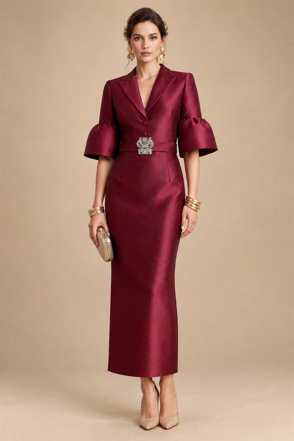 Sheath/Column Scoop Neck Velvet Floor-Length Mother of the Bride & Groom Dresses with Rhinestones (SHI22501640)