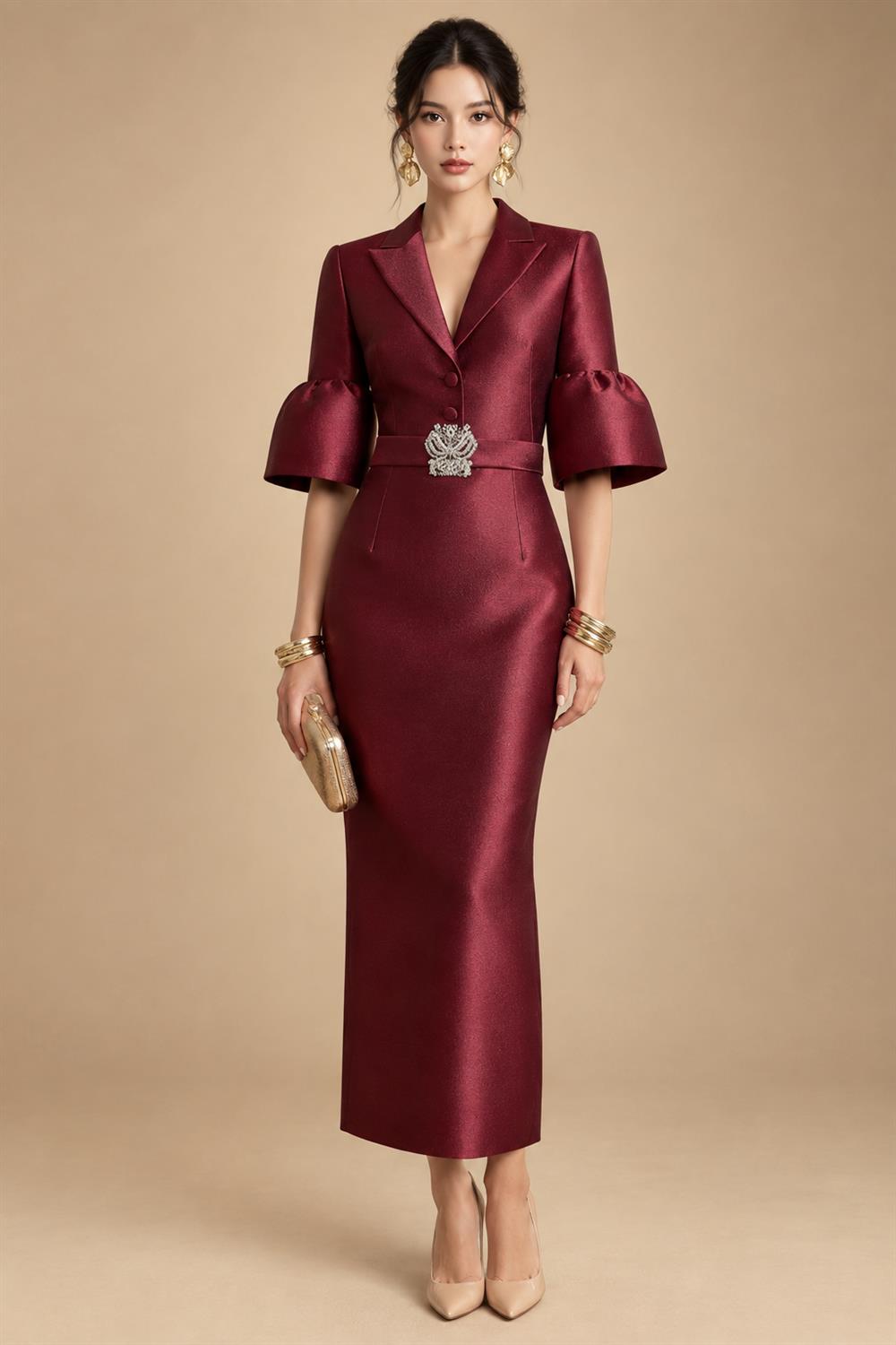 A-Line/Princess V-Neck Chiffon Floor-Length Mother of the Bride & Groom Dresses with Lace Appliques & Ruched Waist (SHI22501678)