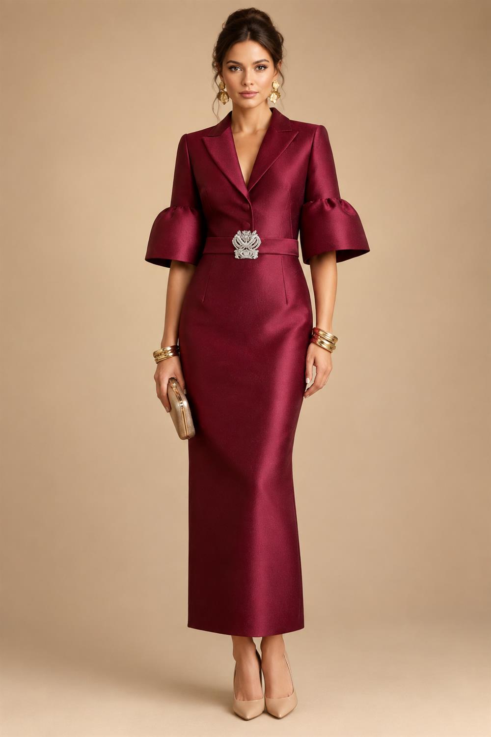 Sheath/Column Strapless Stretch Jersey Maxi Mother of the Bride & Groom Dresses with 3D Flowers & Slit (SHI22501694)