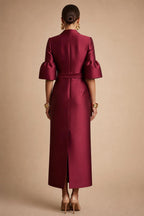 Jacquard Sheath/Column V-Neck Tea-Length Mother of the Bride & Groom Dresses for Women (SHI22501292)