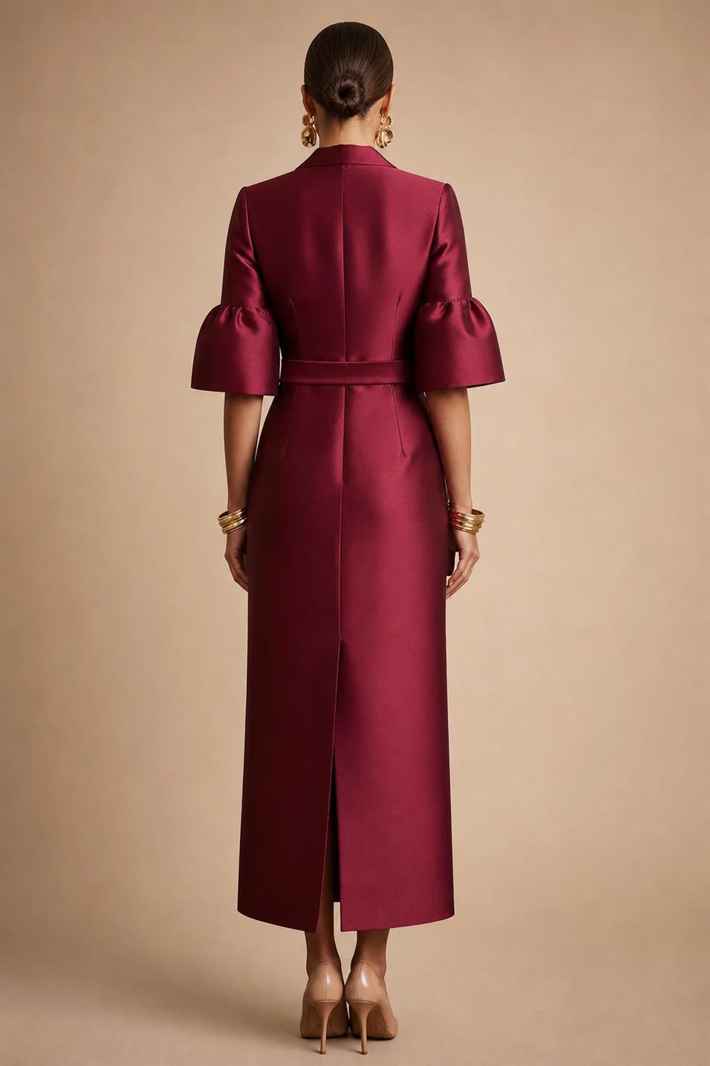 Jacquard Sheath/Column V-Neck Tea-Length Mother of the Bride & Groom Dresses for Women (SHI22501292)