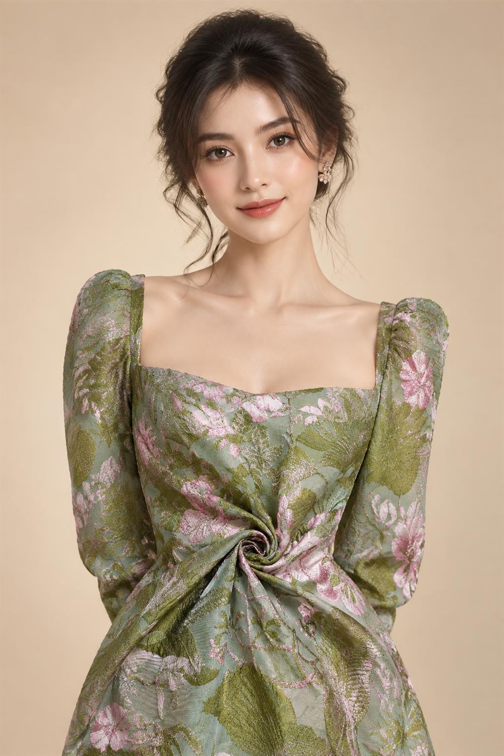A-Line Floral Jacquard Floor-Length Mother of the Bride & Groom Dresses with V-Neck, Cap Sleeves (SHI22500480)