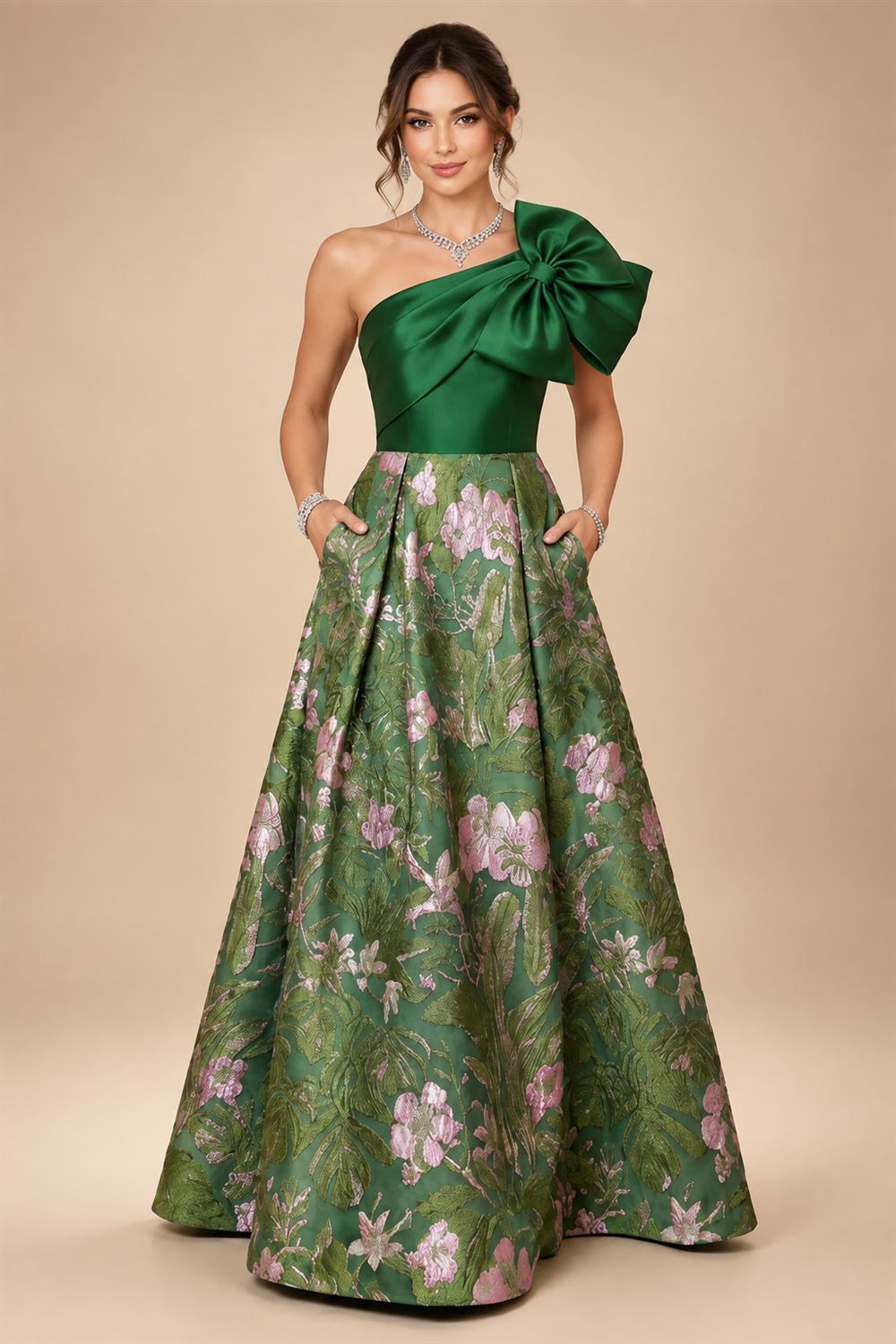 A-Line/Princess V-Neck Satin Tea-Length Mother of the Bride Dresses with Flower (SHI22500080)