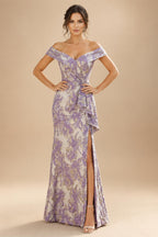 Sheath Floral Jacquard Off Shoulder Mother of the Bride & Groom Dresses with Flower (SHI22500777)