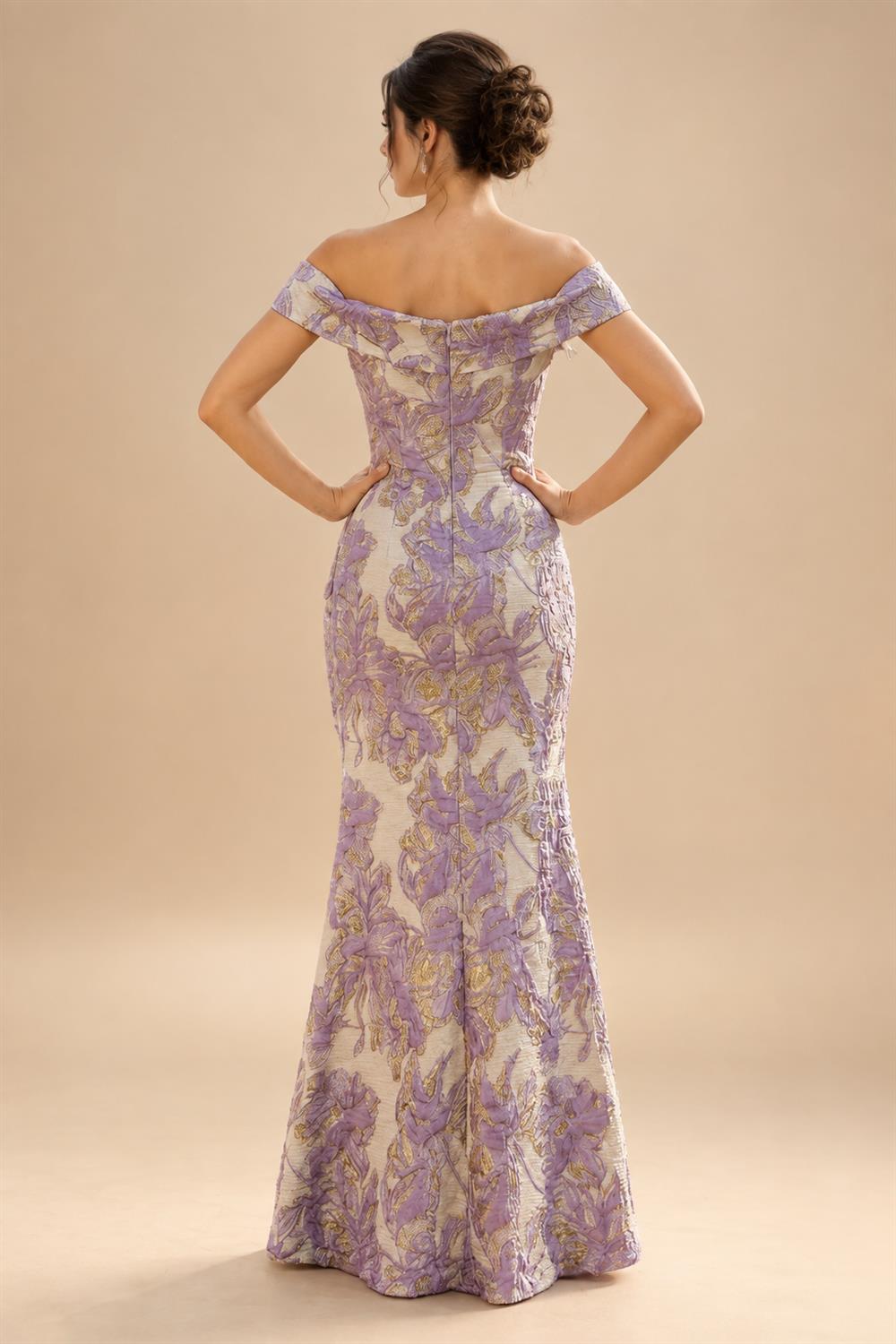 Sheath Floral Jacquard Off Shoulder Mother of the Bride & Groom Dresses with Flower (SHI22500777)