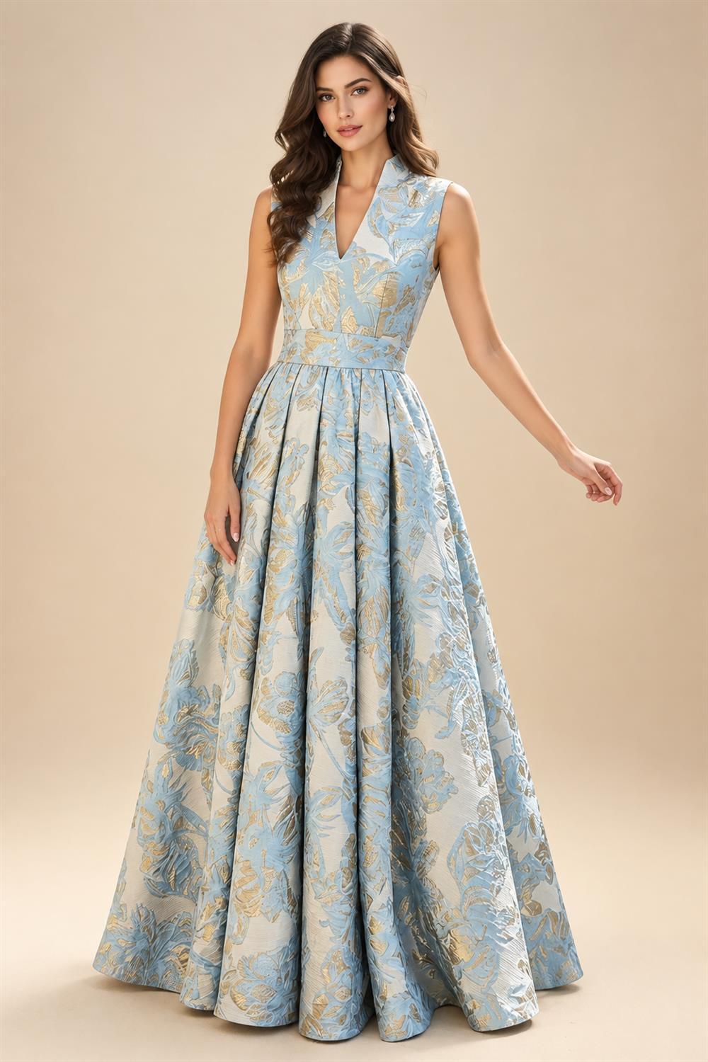 Cape Sleeve Jacquard Satin Ruched Mother of the Bride Dresses (SHI22500526)