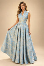 Cape Sleeve Jacquard Satin Ruched Mother of the Bride Dresses (SHI22500526)