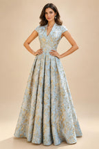 Cape Sleeve Jacquard Satin Ruched Mother of the Bride Dresses (SHI22500526)