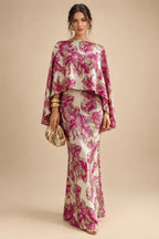 Cape Sleeve Jacquard Satin Ruched Mother of the Bride Dresses 2 Piece (SHI22500528)
