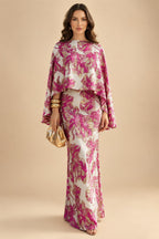 Cape Sleeve Jacquard Satin Ruched Mother of the Bride Dresses 2 Piece (SHI22500528)