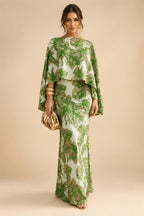 Cape Sleeve Jacquard Satin Ruched Mother of the Bride Dresses 2 Piece (SHI22500528)