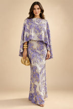 Cape Sleeve Jacquard Satin Ruched Mother of the Bride Dresses 2 Piece (SHI22500528)