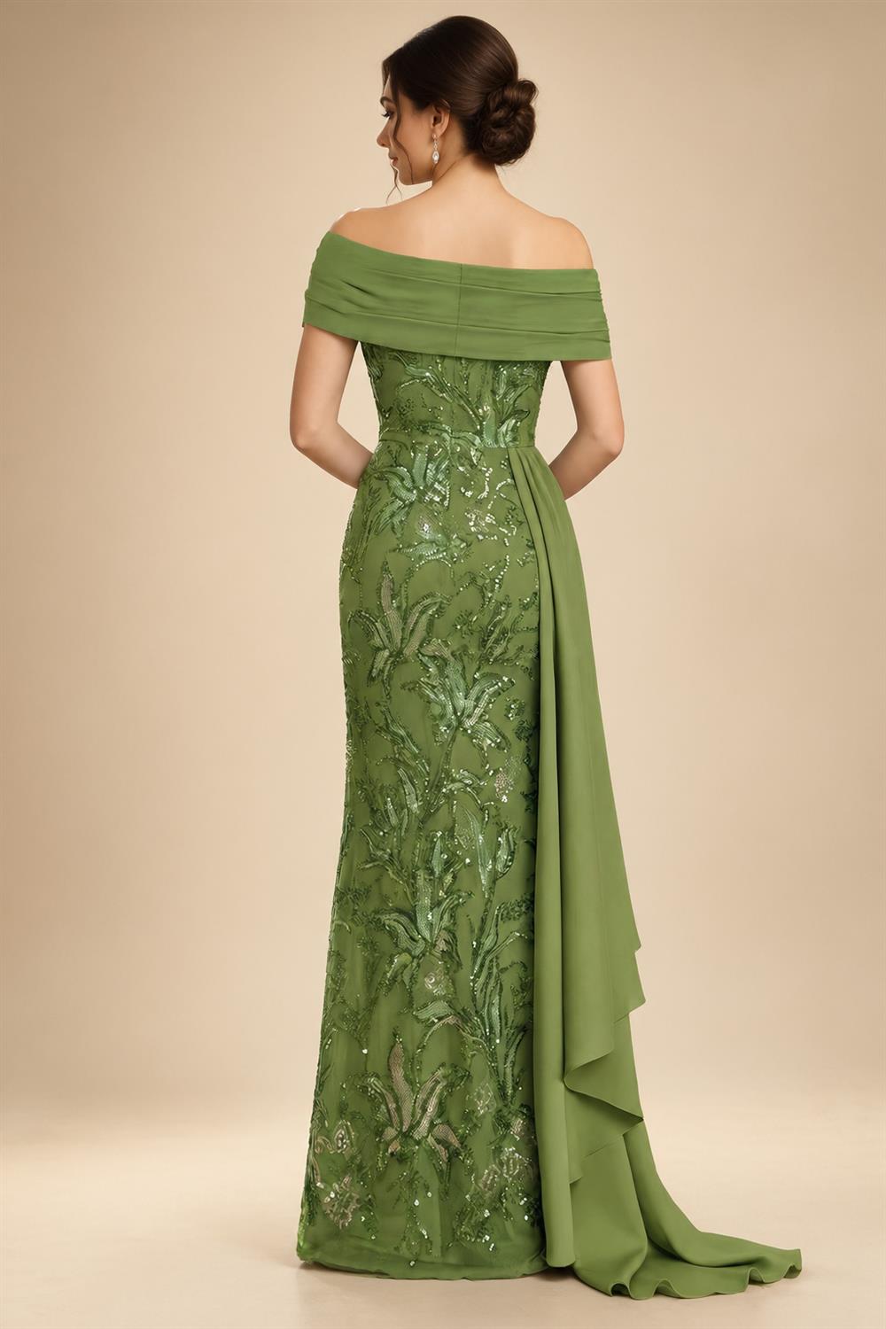 Cape Sleeve Jacquard Satin Ruched Mother of the Bride Dresses (SHI22500526)