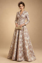 Jacquard A-Line/Princess V-Neck Floor-Length Mother of the Bride & Groom Dresses with Ruched Waist & Pockets (SHI22501298)