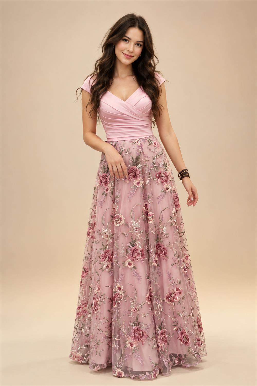 A-Line Floral Sequin Lace Floor-Length Mother of the Bride & Groom Dresses with Ruched Satin Bodice (SHI22500639)