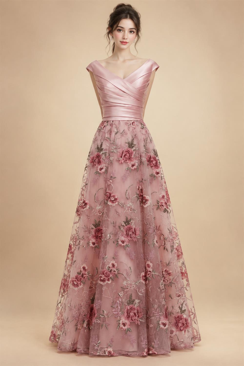 A-Line Floral Sequin Lace Floor-Length Mother of the Bride & Groom Dresses with Ruched Satin Bodice (SHI22500639)