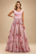 A-Line Floral Sequin Lace Floor-Length Mother of the Bride & Groom Dresses with Ruched Satin Bodice (SHI22500639)