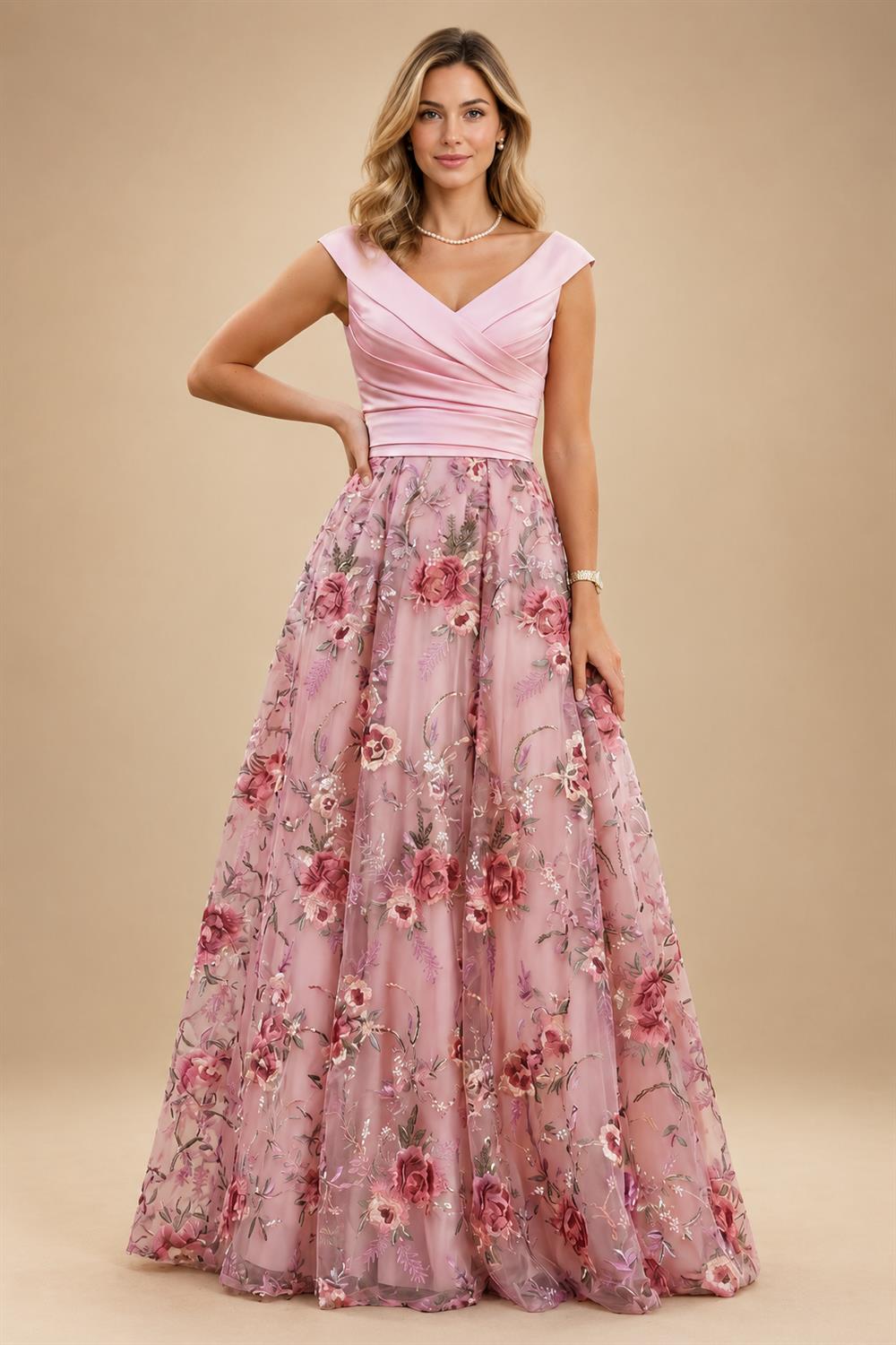 A-Line Floral Sequin Lace Floor-Length Mother of the Bride & Groom Dresses with Ruched Satin Bodice (SHI22500639)