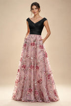 A-Line Floral Sequin Lace Floor-Length Mother of the Bride & Groom Dresses with Ruched Satin Bodice (SHI22500639)