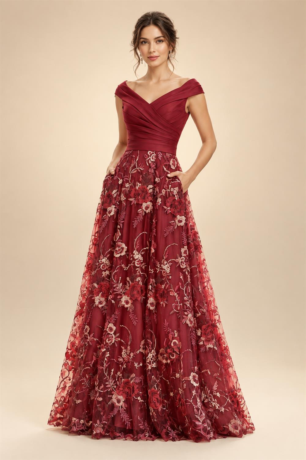 A-Line Floral Sequin Lace Floor-Length Mother of the Bride & Groom Dresses with Ruched Satin Bodice (SHI22500639)