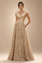 A-Line Floral Sequin Lace Floor-Length Mother of the Bride & Groom Dresses with Ruched Satin Bodice (SHI22500639)