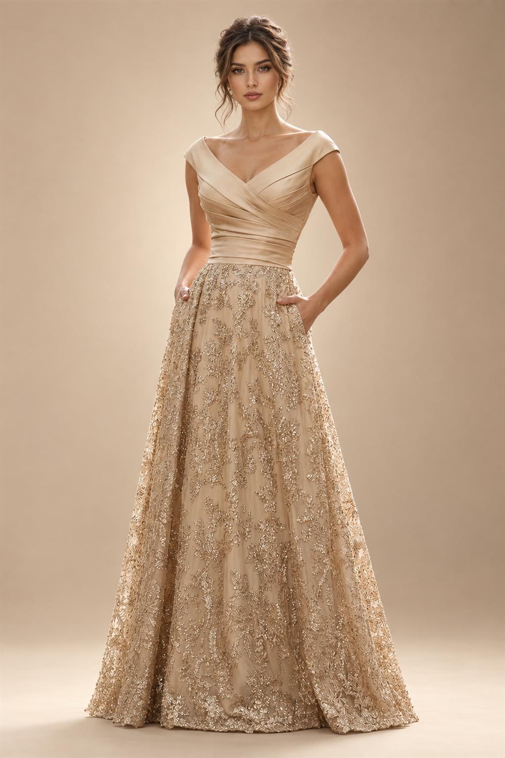 A-Line Floral Sequin Lace Floor-Length Mother of the Bride & Groom Dresses with Ruched Satin Bodice (SHI22500639)