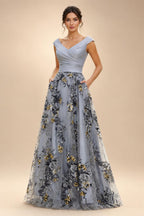 A-Line Floral Sequin Lace Floor-Length Mother of the Bride & Groom Dresses with Ruched Satin Bodice (SHI22500639)