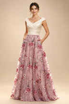 A-Line Floral Sequin Lace Floor-Length Mother of the Bride & Groom Dresses with Ruched Satin Bodice (SHI22500639)
