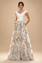 A-Line Floral Sequin Lace Floor-Length Mother of the Bride & Groom Dresses with Ruched Satin Bodice (SHI22500639)