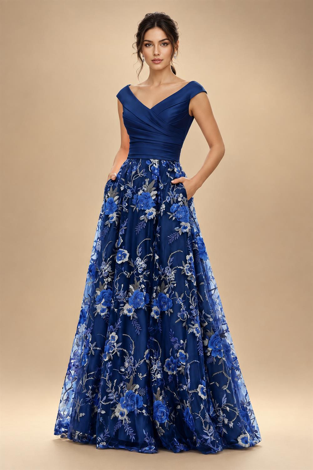 A-Line Floral Sequin Lace Floor-Length Mother of the Bride & Groom Dresses with Ruched Satin Bodice (SHI22500639)