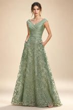 A-Line Floral Sequin Lace Floor-Length Mother of the Bride & Groom Dresses with Ruched Satin Bodice (SHI22500639)