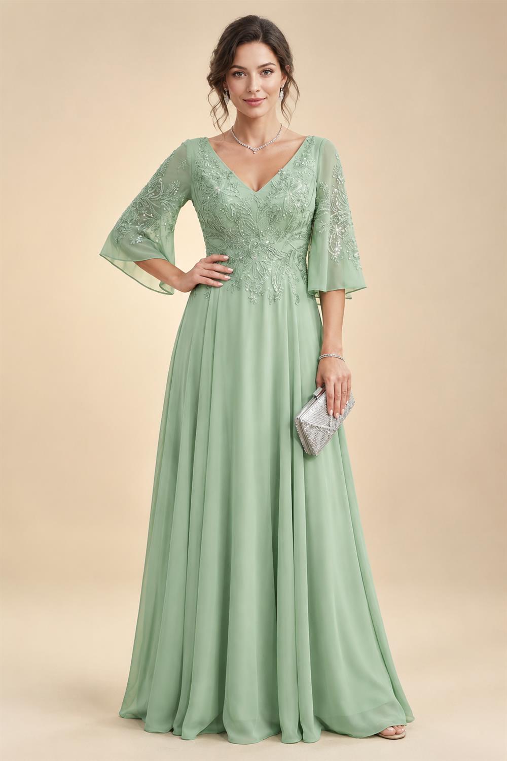 A-Line/Princess One Shoulder Chiffon Floor-Length Mother of the Bride & Groom Dresses with Lace Appliques, Sweep Train & Side Sash (SHI22501663)