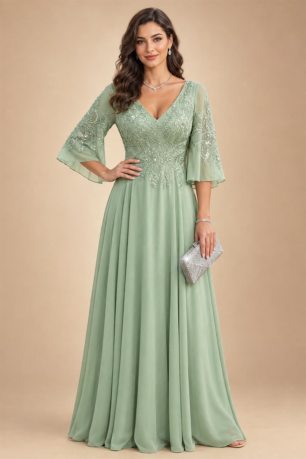 A-Line/Princess One Shoulder Chiffon Floor-Length Mother of the Bride & Groom Dresses with Lace Appliques, Sweep Train & Side Sash (SHI22501663)