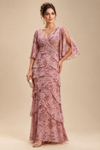 A-Line/Princess Off Shoulder Chiffon Floor-Length Mother of the Bride & Groom Dresses with Sequin, Lace Appliques & Pleats (SHI22501662)