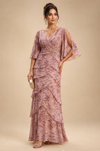 A-Line/Princess V-Neck Satin Floor-Length Mother of the Bride & Groom Dresses with?Jacquard Bolero?Jacket & Pleats (SHI22501695)
