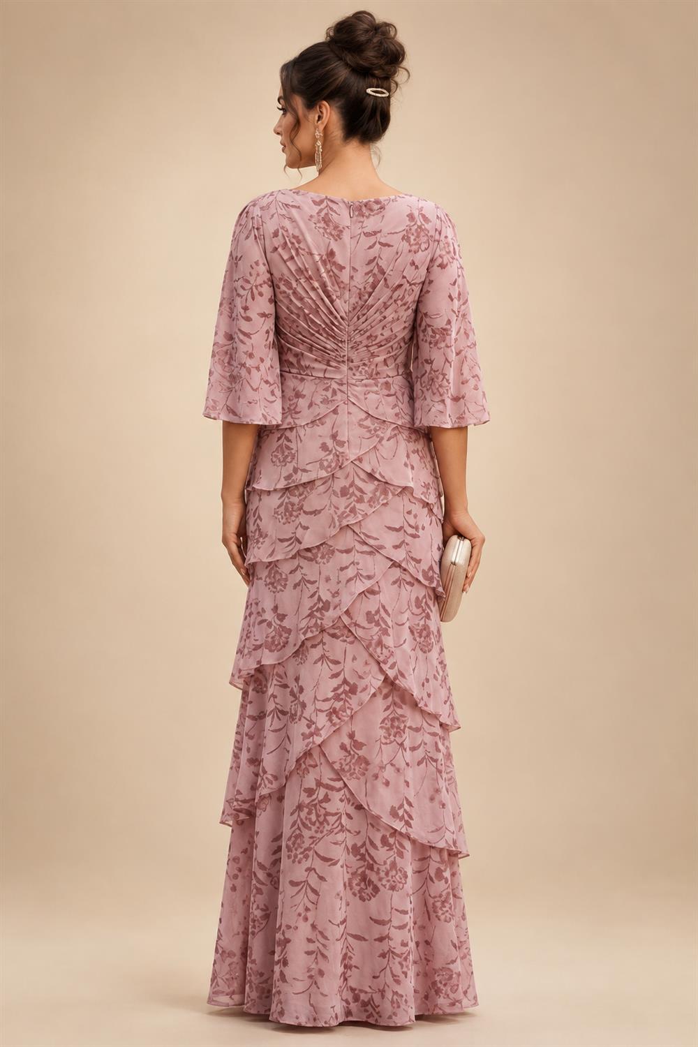 A-Line/Princess V-Neck Floral Print High-Low Mother of the Bride & Groom Dresses with Ruched Bodice (SHI22501569)
