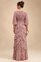 A-Line/Princess V-Neck Satin Floor-Length Mother of the Bride & Groom Dresses with?Jacquard Bolero?Jacket & Pleats (SHI22501695)