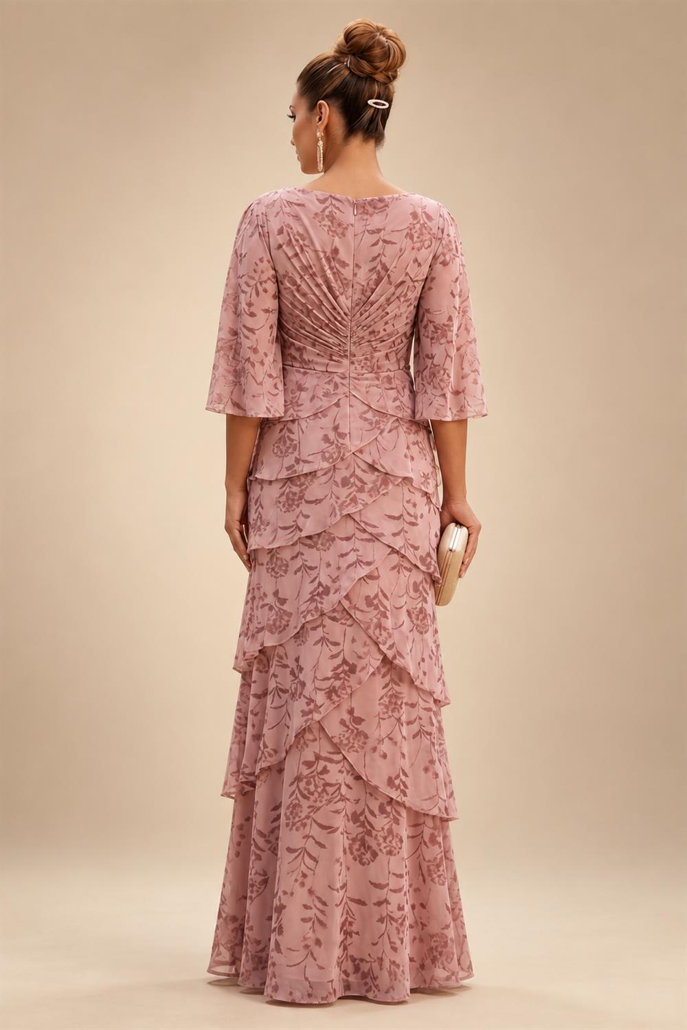 A-Line/Princess V-Neck Chiffon Floor-Length Mother of the Bride & Groom Dresses with Lace Appliques & Ruched Waist (SHI22501678)