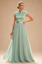 Sheath/Column Off Shoulder Stretch Jersey Floor-Length Mother of the Bride & Groom Dresses with Lace Appliques Sleeves & Slit (SHI22501550)