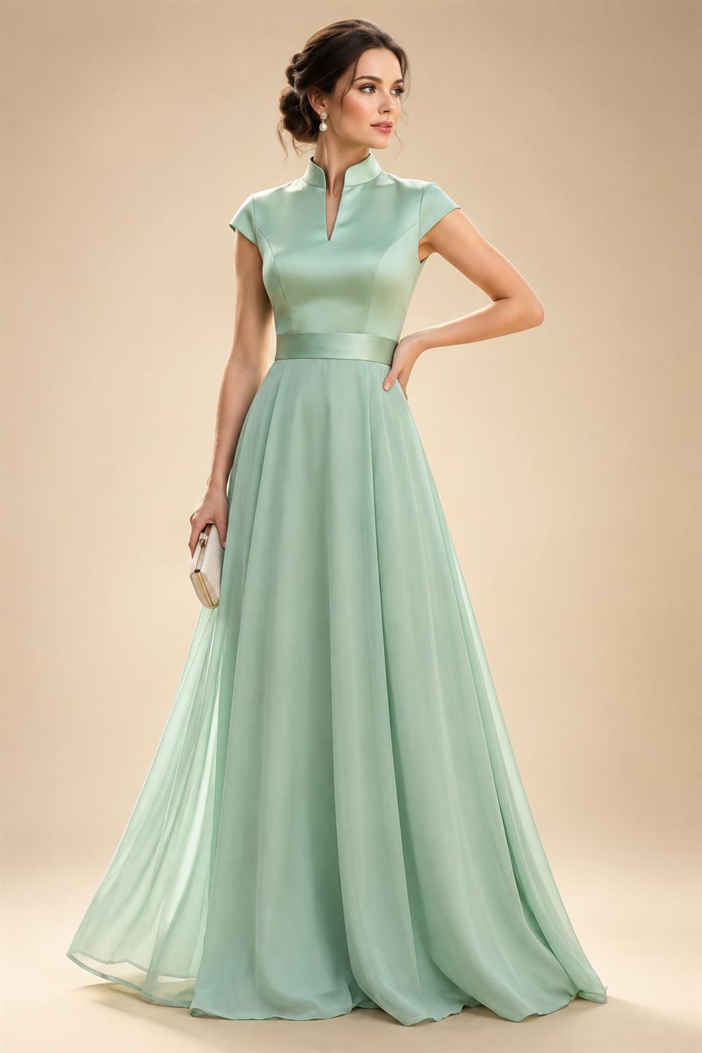 A-Line/Princess V-Neck Chiffon Maxi Mother of the Bride & Groom Dresses with Lace Appliques & Sweep Train (SHI22501644)