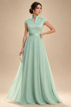 A-Line/Princess V-Neck Chiffon Floor-Length Mother of the Bride & Groom Dresses with Lace Appliques & Ruffles (SHI22501563)