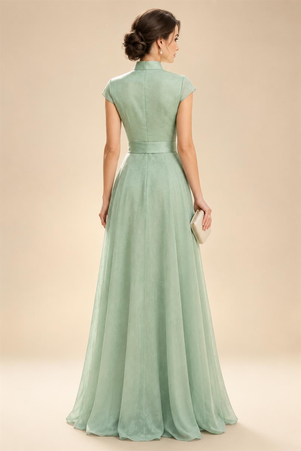 A-Line/Princess V-Neck Chiffon Maxi Mother of the Bride & Groom Dresses with Lace Appliques & Sweep Train (SHI22501644)