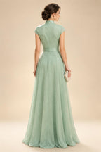 A-Line/Princess V-Neck Chiffon Maxi Mother of the Bride & Groom Dresses with Lace Appliques & Sweep Train (SHI22501644)