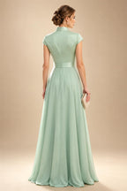 A-Line/Princess V-Neck Chiffon Floor-Length Mother of the Bride & Groom Dresses with Lace Appliques & Pleats (SHI22501670)