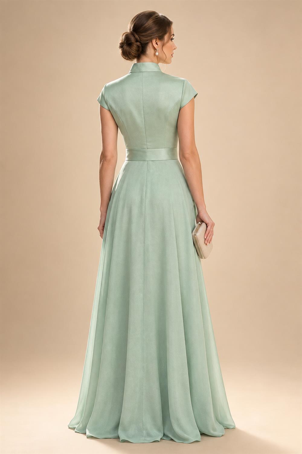 A-Line/Princess One Shoulder Chiffon Floor-Length Mother of the Bride & Groom Dresses with Lace Appliques, Sweep Train & Side Sash (SHI22501663)