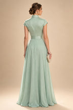 A-Line/Princess One Shoulder Chiffon Floor-Length Mother of the Bride & Groom Dresses with Lace Appliques, Sweep Train & Side Sash (SHI22501663)