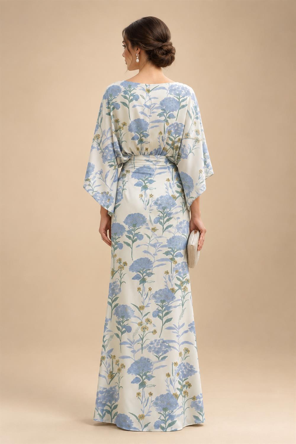 Sheath Chiffon Floral Print Cape Sleeves Mother of the Bride & Groom Dresses for Formal Wedding (SHI22500682)