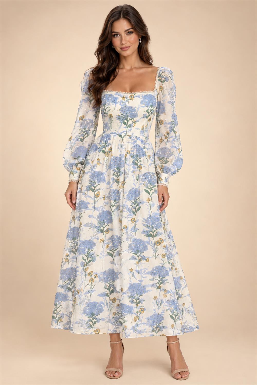 Sheath Chiffon Floral Print Cape Sleeves Mother of the Bride & Groom Dresses for Formal Wedding (SHI22500682)